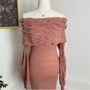 Dusty rose off the shoulder sweater dress balletcore cottagecore modern boho
